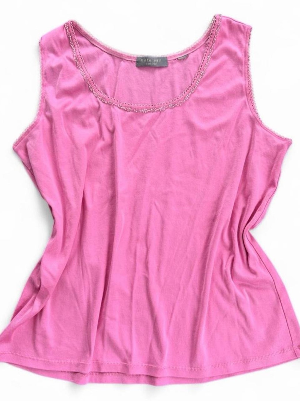 Kate Hill Bright Pink Scoop Neck Tank with Trim